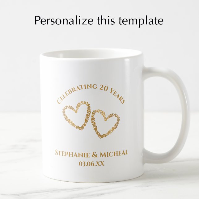 Caneca De Café Personalized Modern 20th Wedding Anniversary Gift (Personalize this mug for a custom 20th wedding anniversary keepsake gift mug.
)