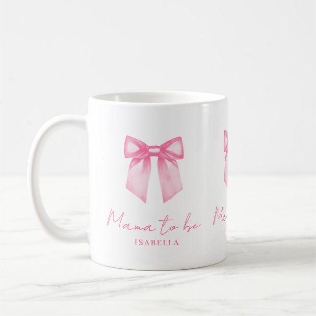 Caneca De Café Personalized Modern Mama To Be Pink Bow Mug (Esquerda)