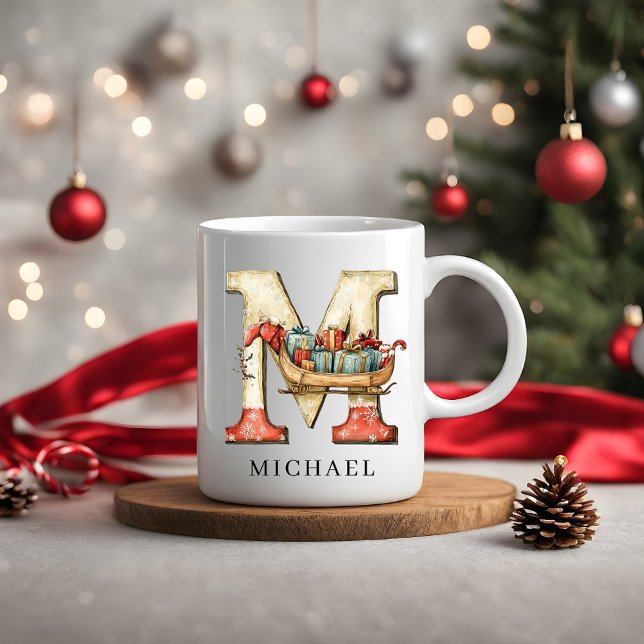 Caneca De Café Personalized Monogram Initial M Christmas Holiday (Personalized Monogram Initial M Christmas Holiday Coffee Mug)