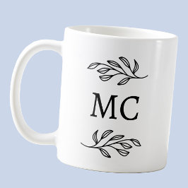 Caneca De Café Personalized Monogram Initials Botanical Leaf Art
