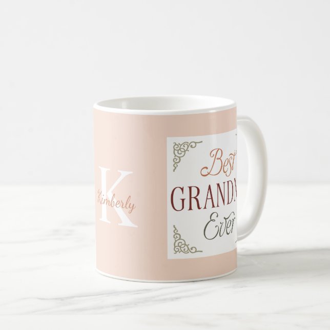 Caneca De Café Personalized Monogram Name Best Grandma Ever  (Frente Esquerda)