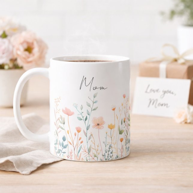 Caneca De Café Personalized Mother’s Day Wildflower Mom (Criador carregado)