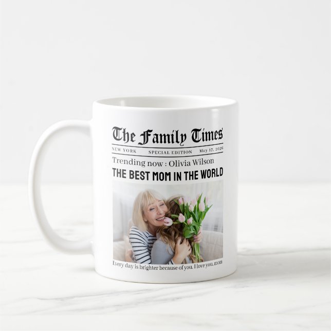 Caneca De Café Personalized Mother's Day Newspaper Gift for Mom (Esquerda)