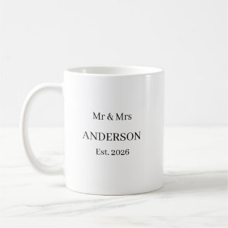 Caneca De Café Personalized Mr and Mrs Mug – Custom Wedding Last 