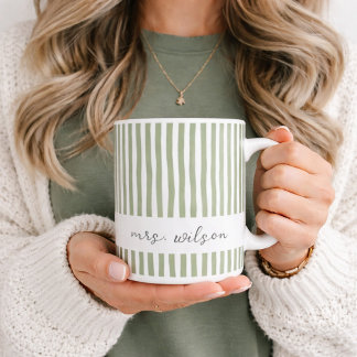 Caneca De Café Personalized Mrs Mug Green Striped Coffee Mug