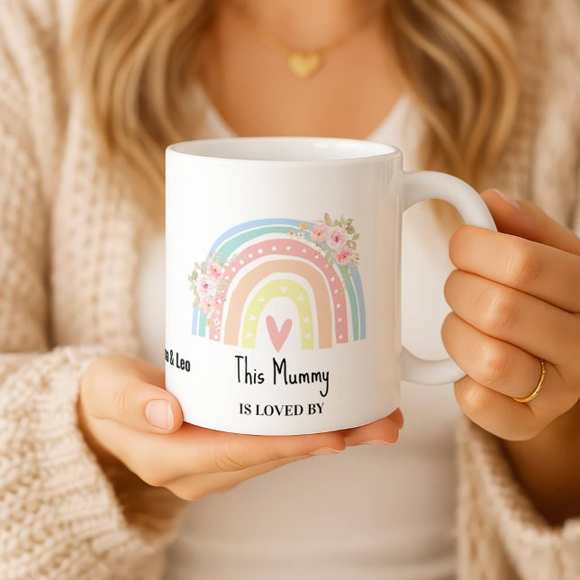 Caneca De Café Personalized Mum's Rainbow & Floral Name Mug (Criador carregado)