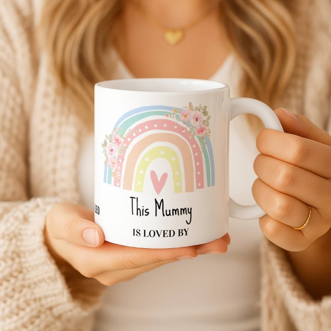 Caneca De Café Personalized Mum's Rainbow & Floral Name Mug (Criador carregado)