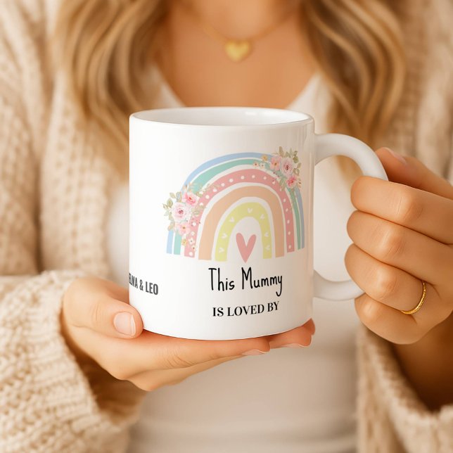 Caneca De Café Personalized Mum's Rainbow & Floral Name Mug (Criador carregado)