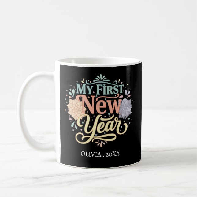 Caneca De Café Personalized My First New Year Mug – Custom Name (Esquerda)
