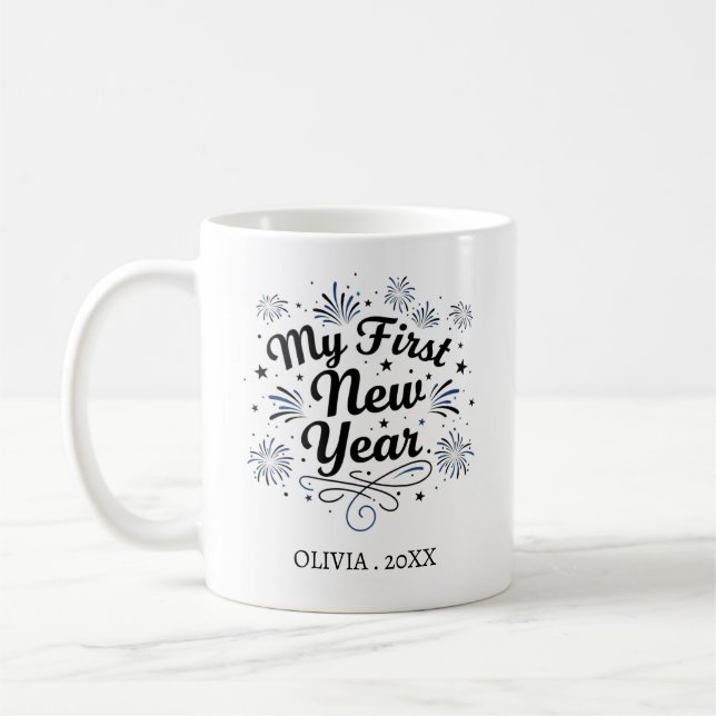 Caneca De Café Personalized My First New Year Mug – Custom Name (Esquerda)