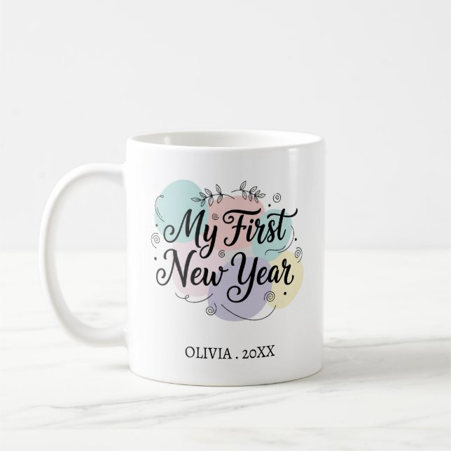 Caneca De Café Personalized My First New Year Mug – Custom Name (Esquerda)