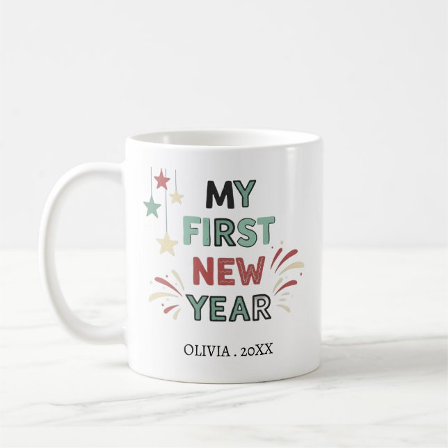 Caneca De Café Personalized My First New Year Mug – Custom Name (Esquerda)