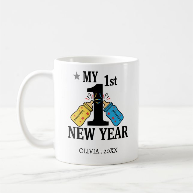 Caneca De Café Personalized My First New Year Mug – Custom Name (Esquerda)