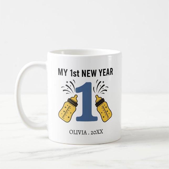 Caneca De Café Personalized My First New Year Mug – Custom Name (Esquerda)