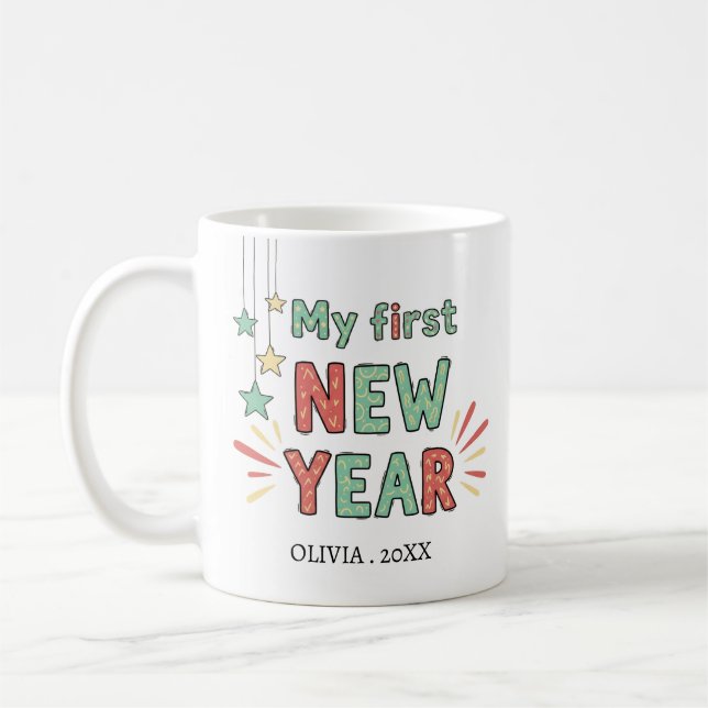Caneca De Café Personalized My First New Year Mug – Custom Name (Esquerda)