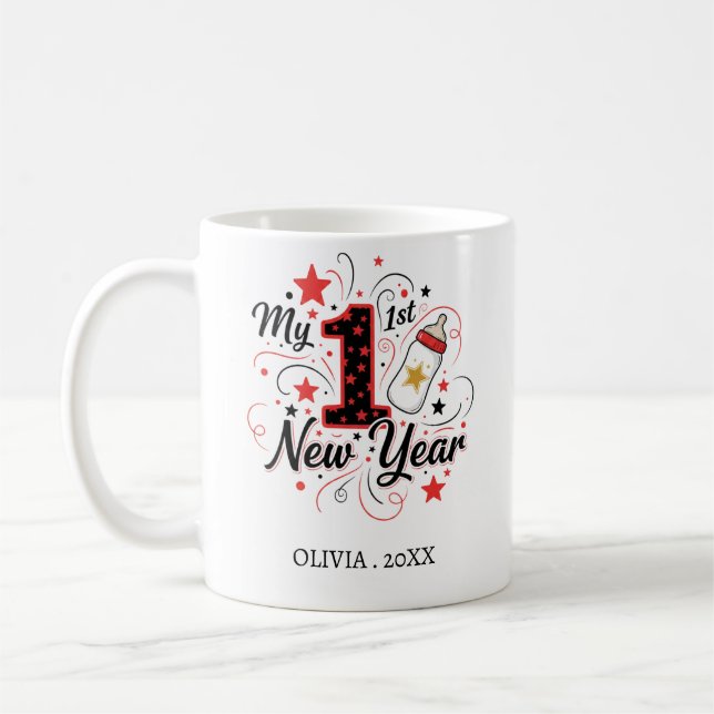 Caneca De Café Personalized My First New Year Mug – Custom Name (Esquerda)