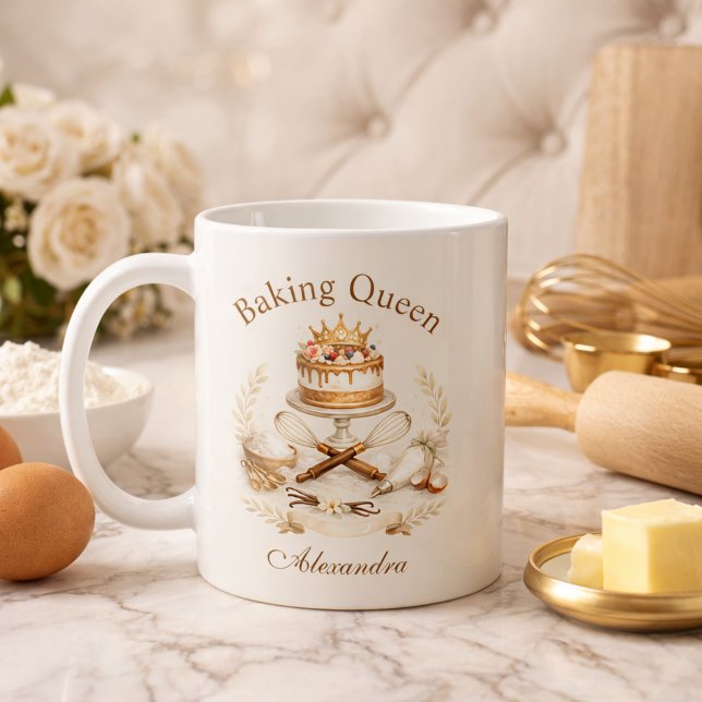 Caneca De Café Personalized Name Baking Queen (Criador carregado)