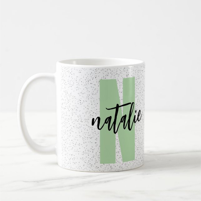 Caneca De Café Personalized Name - Black Polka Dots Design (Esquerda)