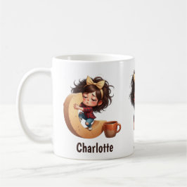 Caneca De Café Personalized Name & C Sleepy Morning Plaid Charact