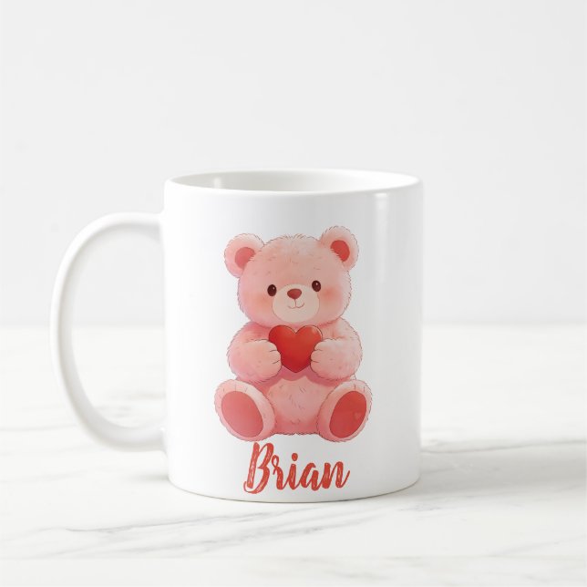 Caneca De Café Personalized Name Cute Teddy Bear  (Esquerda)