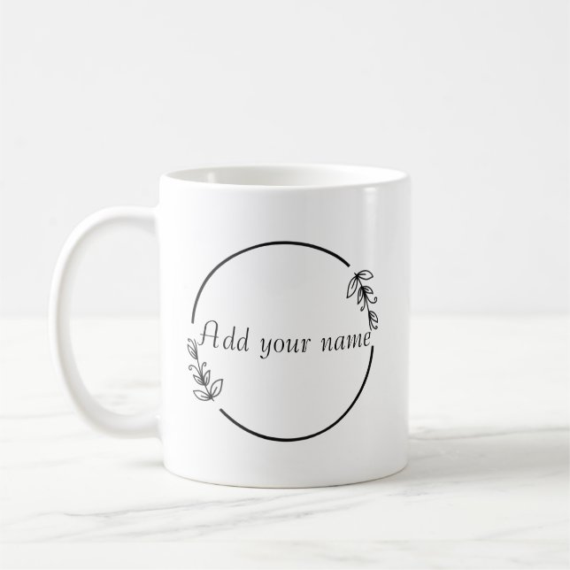 Caneca De Café Personalized Name Mug – Minimal Floral Design (Esquerda)