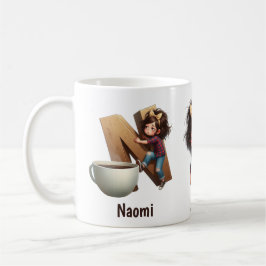 Caneca De Café Personalized Name & N Sleepy Morning Plaid Charact