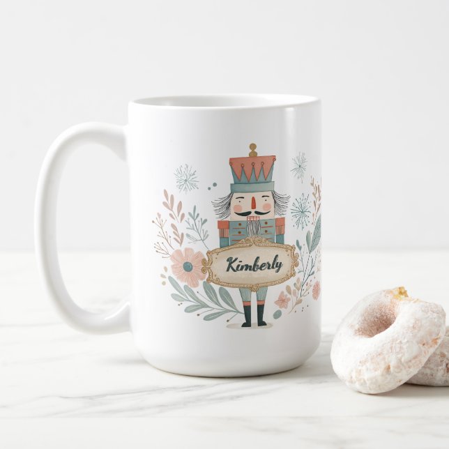 Caneca De Café Personalized Name Nutcracker Christmas (Com Donut)