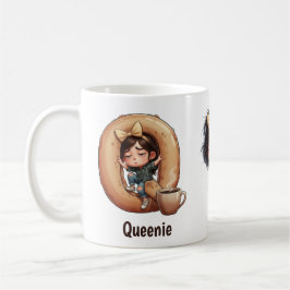 Caneca De Café Personalized Name & Q Sleepy Morning Plaid Charact