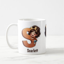 Caneca De Café Personalized Name & S Sleepy Morning Plaid Charact
