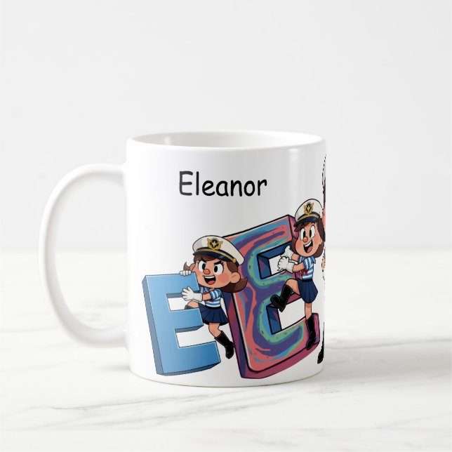 Caneca De Café Personalized  Name Sailor Cartoon Character * E * (Esquerda)