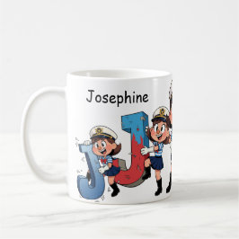 Caneca De Café Personalized  Name Sailor Cartoon Character * J *