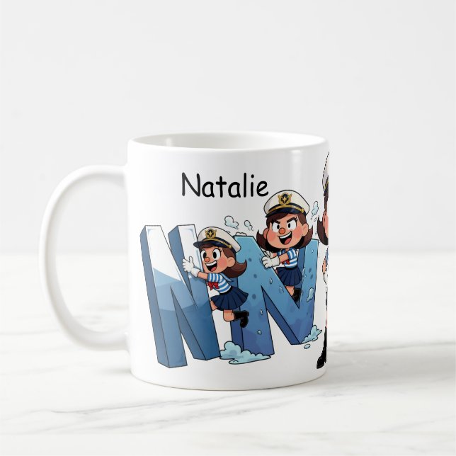 Caneca De Café Personalized  Name Sailor Cartoon Character * N * (Esquerda)
