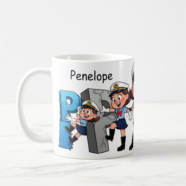 Caneca De Café Personalized  Name Sailor Cartoon Character * P * (Esquerda)