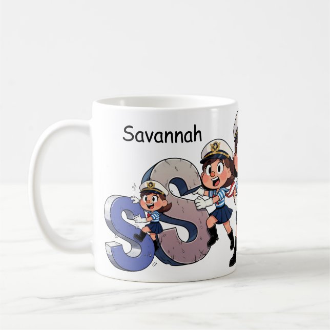 Caneca De Café Personalized  Name Sailor Cartoon Character * S * (Esquerda)