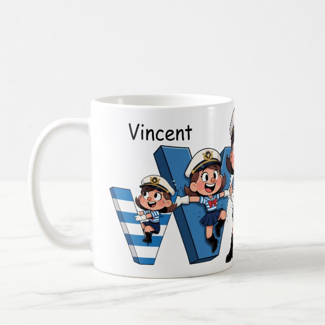 Caneca De Café Personalized Name Sailor Cartoon Character * V *  (Esquerda)
