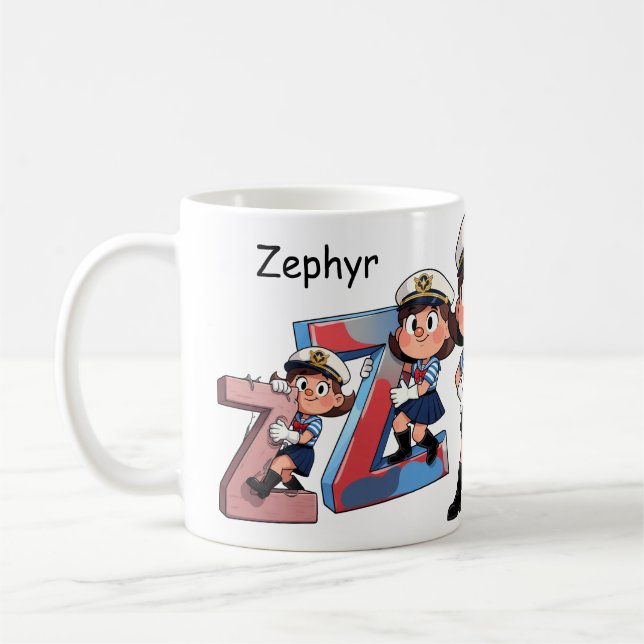 Caneca De Café Personalized Name Sailor Cartoon Character * Z *  (Esquerda)