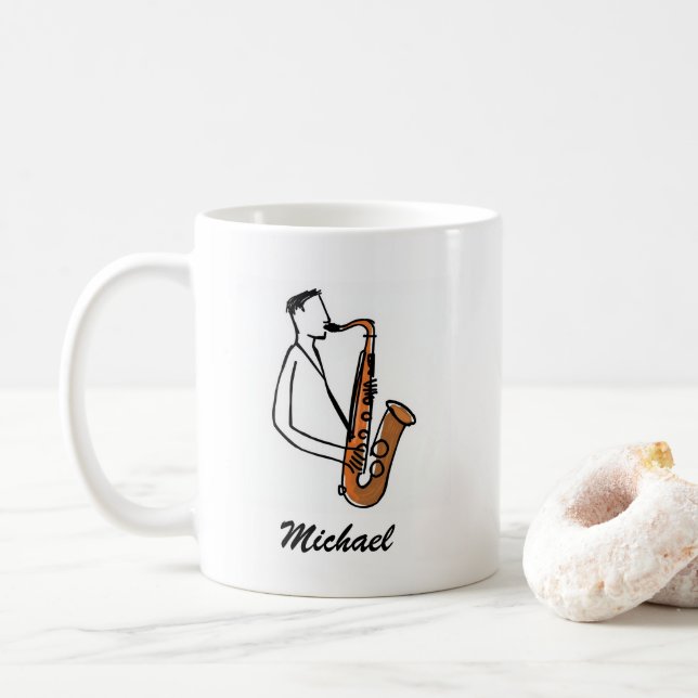 Caneca De Café Personalized Name Saxophone Player – Music Lover (Com Donut)