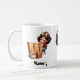 Caneca De Café Personalized Name & W Sleepy Morning Plaid Charact