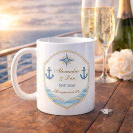 Caneca De Café Personalized Nautical Honeymoon Crest