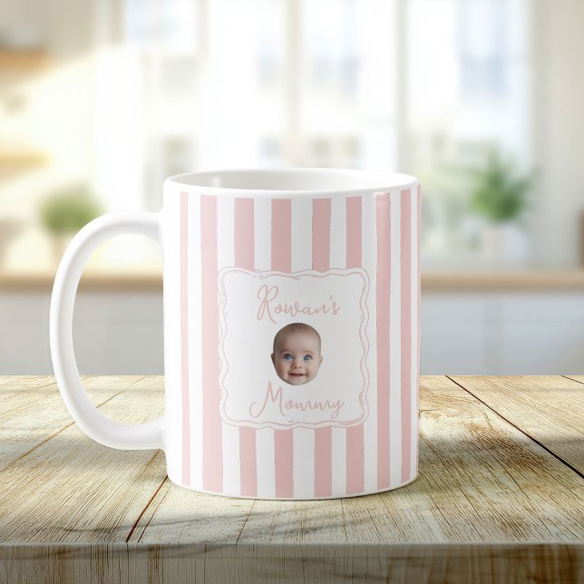 Caneca De Café Personalized New Mom Baby Name Face Photo (Criador carregado)