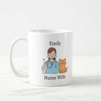 Caneca De Café Personalized Nurse Cat Cute RN Gift with Name