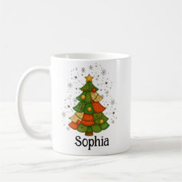 Caneca De Café Personalized Patchwork Christmas Tree Holiday Cup 