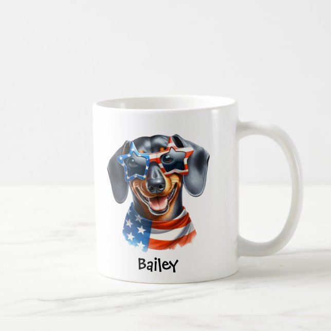 Caneca De Café Personalized Patriotic 4th of July Dachshund Mug (Direita)