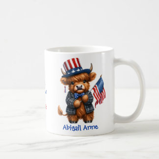 Caneca De Café Personalized Patriotic Baby Highland Cow