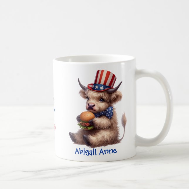 Caneca De Café Personalized Patriotic Baby Highland Cow Coffee (Direita)