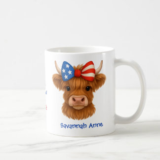 Caneca De Café Personalized Patriotic Highland Cow