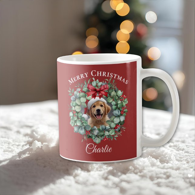 Caneca De Café Personalized Pet Christmas Mug with Wreath & Name (Criador carregado)