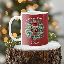 Caneca De Café Personalized Pet Christmas Mug with Wreath & Name