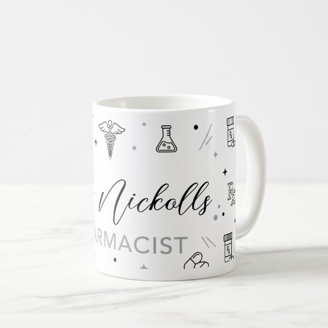 Caneca De Café Personalized Pharmacist Mug | Elegant Handwritten  (Frente Esquerda)
