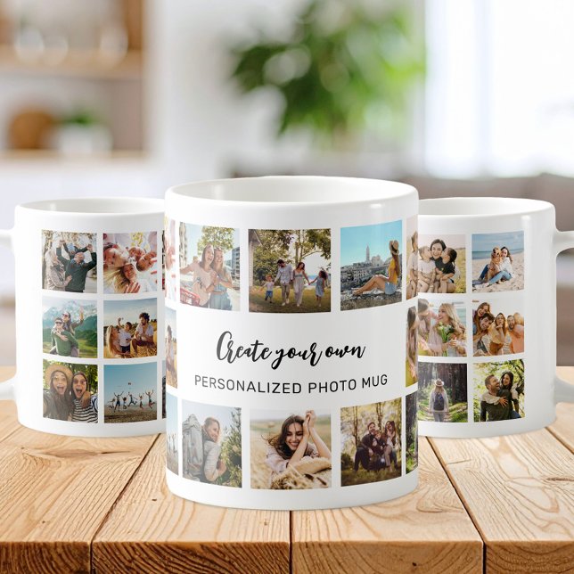 Caneca De Café Personalized Photo Collage Mug With Custom Text (Criador carregado)